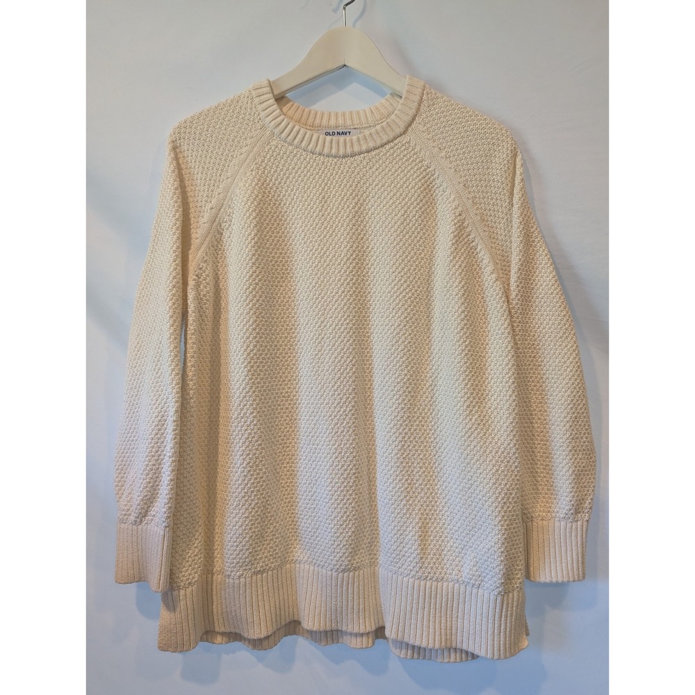 Old Navy Womens Cream Cotton Textured Knit Crew Neck Raglan Sweater Large